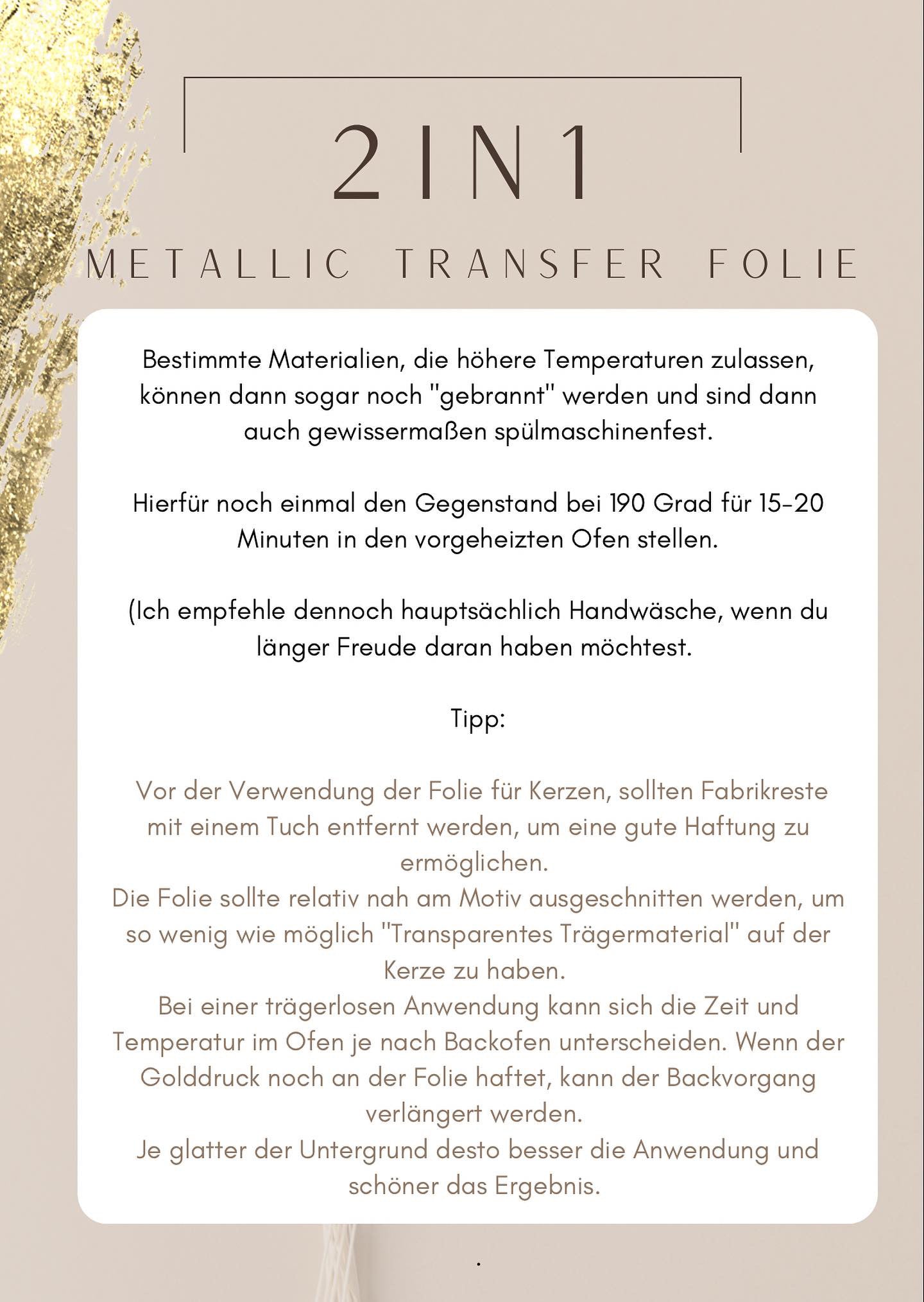Metallic Folie 2in1 | Kerzen | Keramik | Glas | Glück | Gold | Roségold | Silber