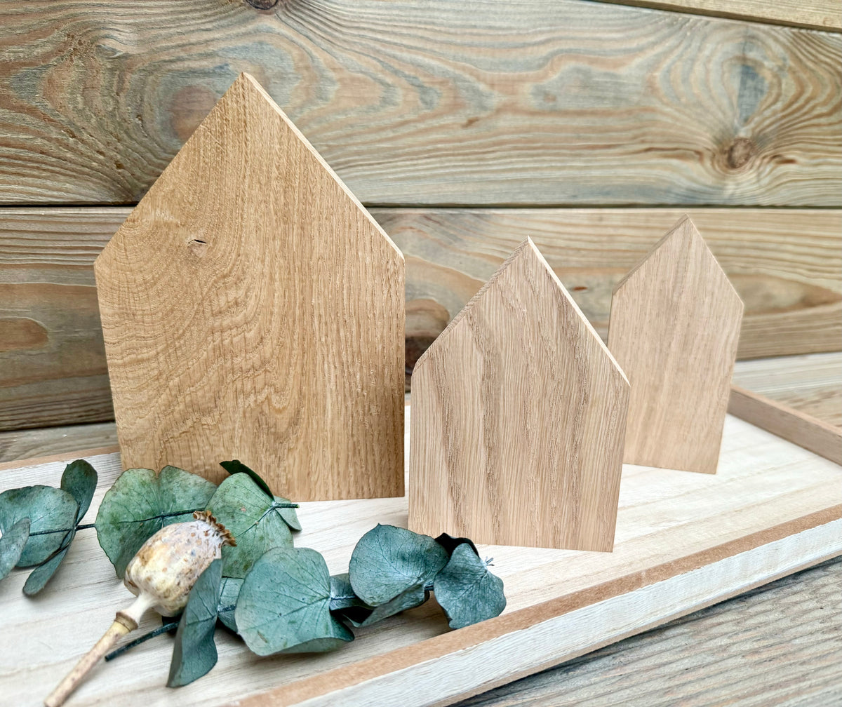 Holzdeko Haus 3er Set groß – Eichenholz – Silikonmanufaktur Kurt